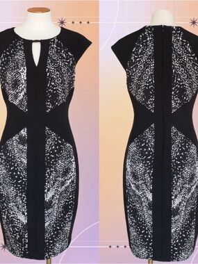 Cache Black Sheath Dress Snakeskin Inlay Cap Sleeve Size 4 #156